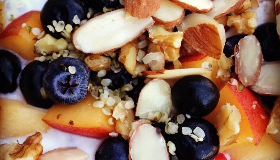 Yogurt with seeds and berries